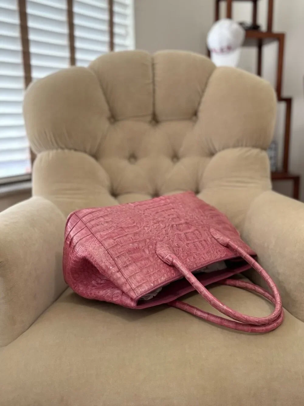 Auth RIVER Brand Genuine Caiman Crocodile Pink Rose Satchel Bag....GORGEOUS!!!